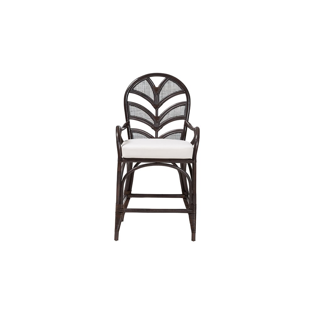 Niven Rattan Counter Stool with Banana Leaf Backrest and Cushion. Picture 3