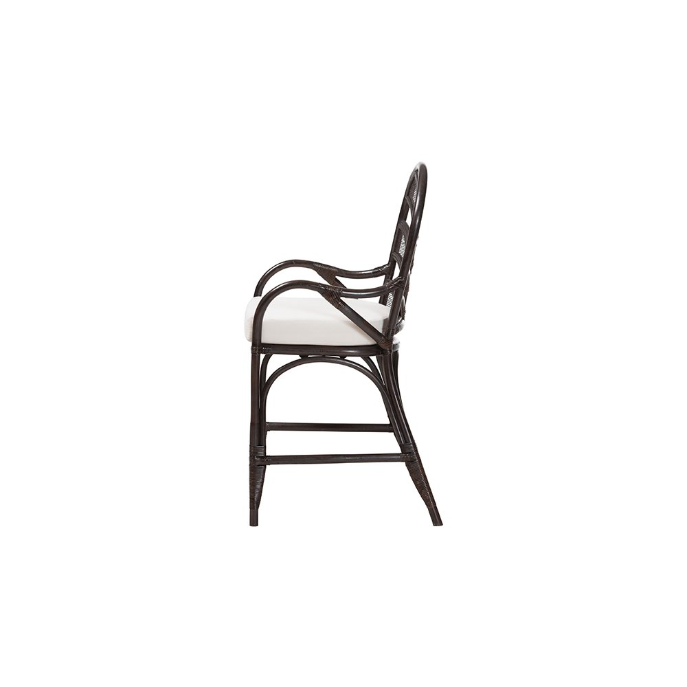 Niven Rattan Counter Stool with Banana Leaf Backrest and Cushion. Picture 4