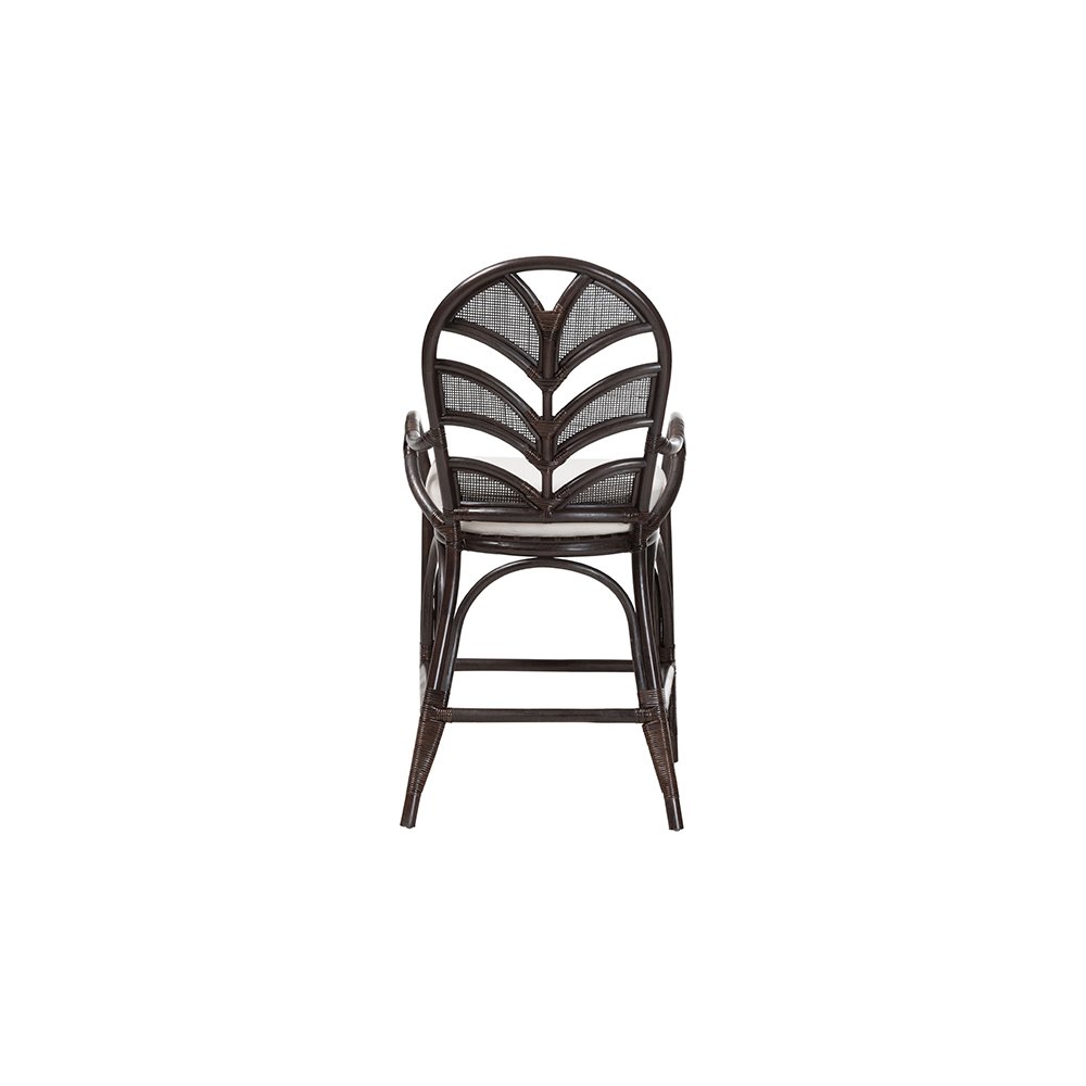 Niven Rattan Counter Stool with Banana Leaf Backrest and Cushion. Picture 5
