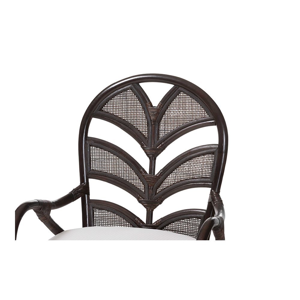 Niven Rattan Counter Stool with Banana Leaf Backrest and Cushion. Picture 6