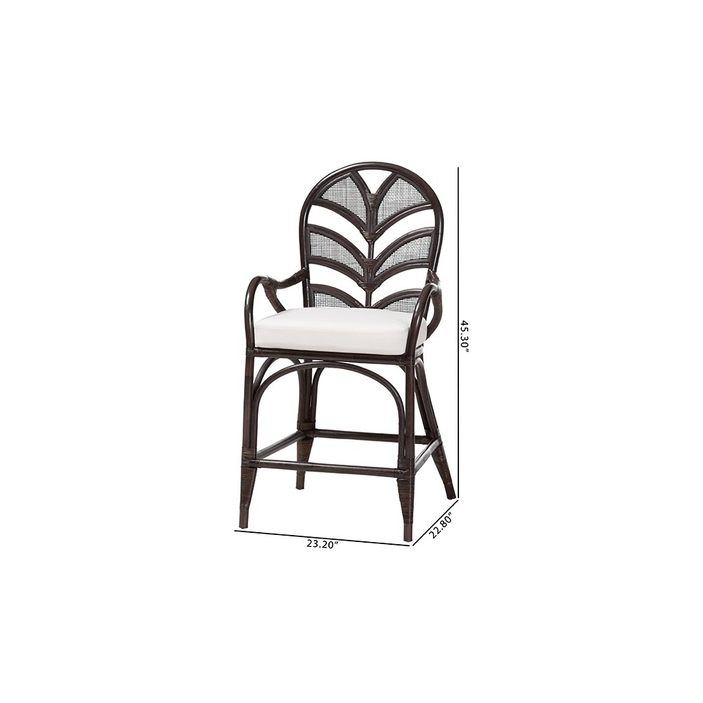 Niven Rattan Counter Stool with Banana Leaf Backrest and Cushion. Picture 10