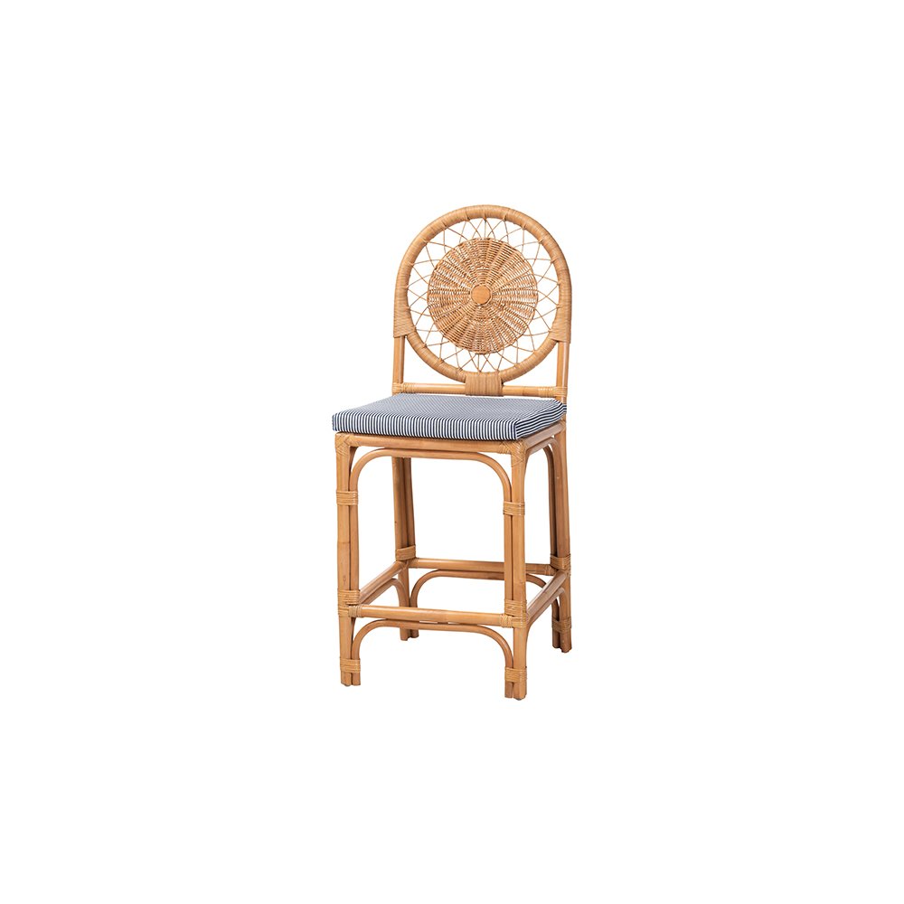 Oberon Rattan Counter Stool with Sunburst Backrest and Cushion. Picture 1