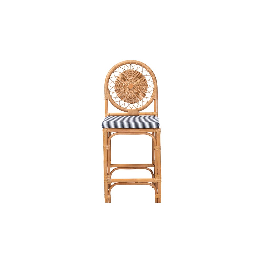 Oberon Rattan Counter Stool with Sunburst Backrest and Cushion. Picture 3