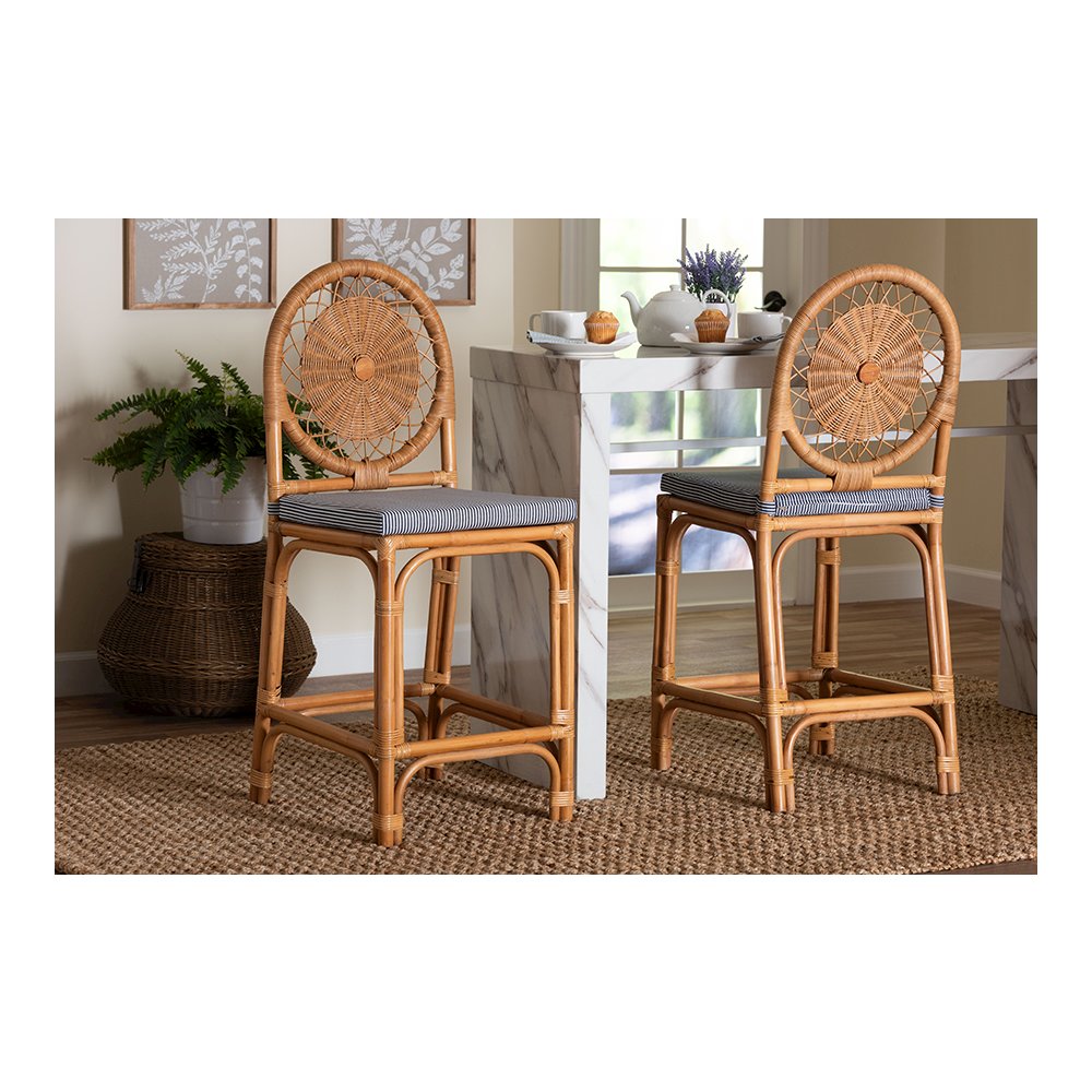 Oberon Rattan Counter Stool with Sunburst Backrest and Cushion. Picture 2