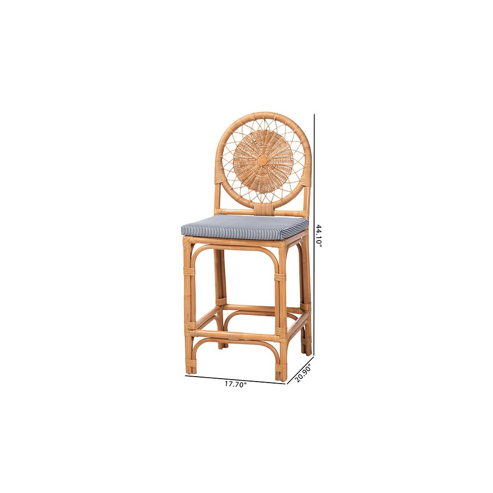 Oberon Rattan Counter Stool with Sunburst Backrest and Cushion. Picture 10
