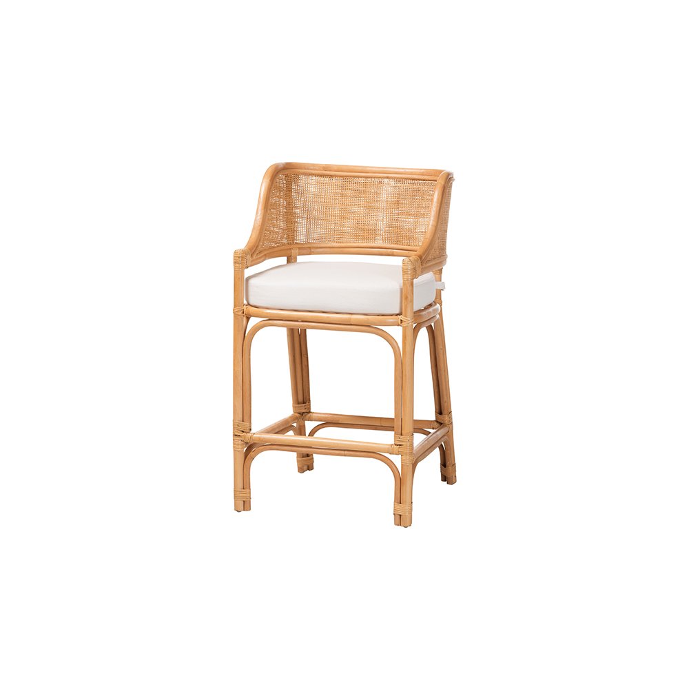 Ottis Rattan Counter Stool with Cushion and Integrated Footrest. Picture 1