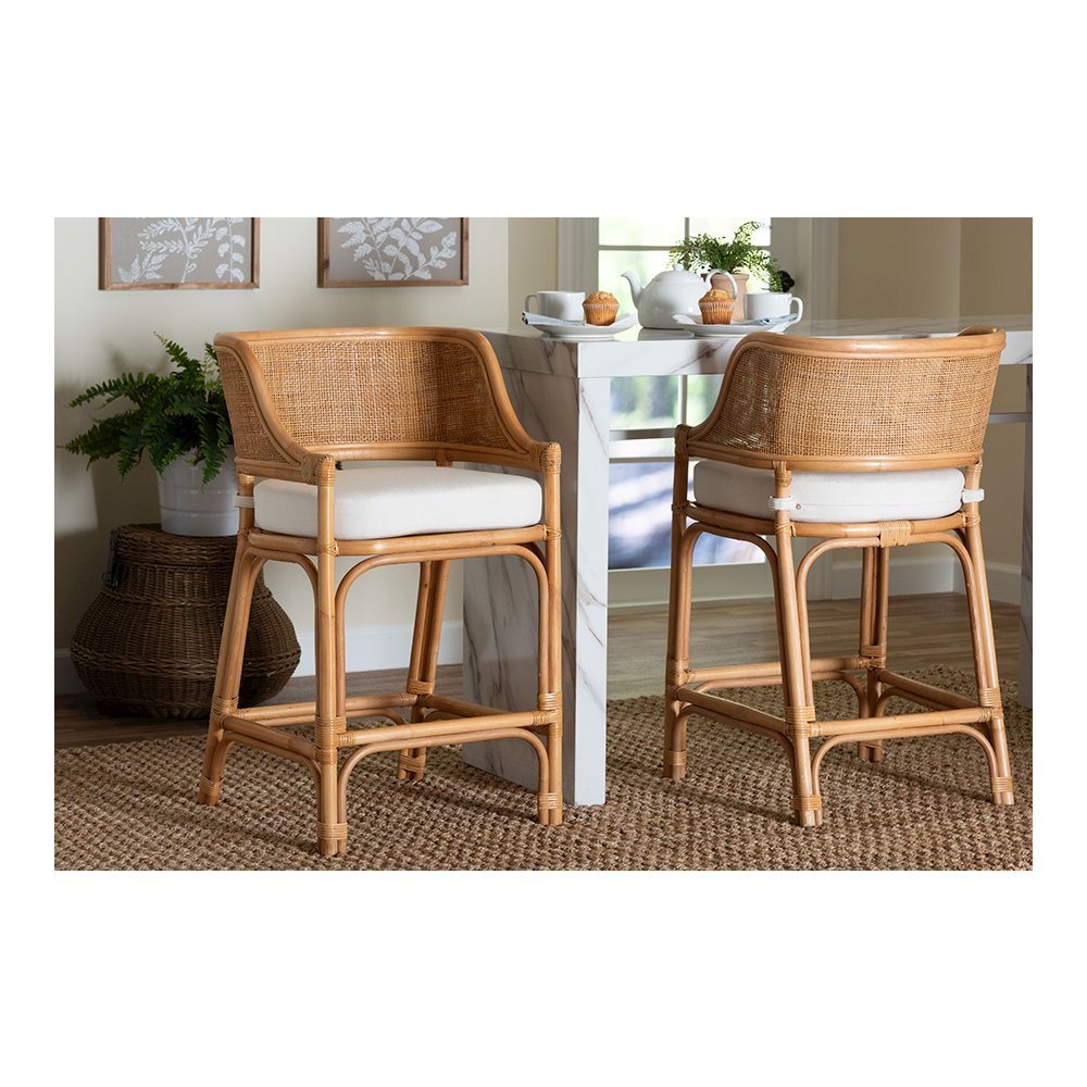 Ottis Rattan Counter Stool with Cushion and Integrated Footrest. Picture 2