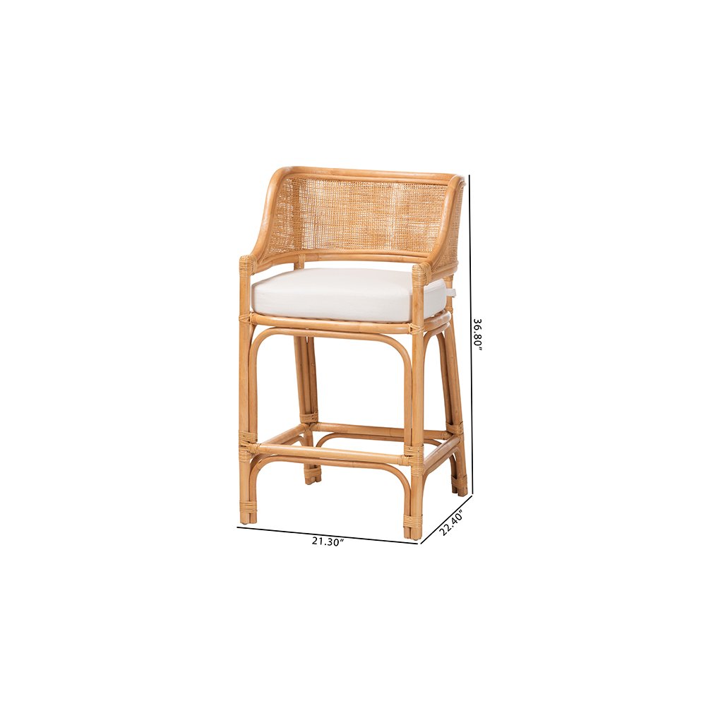 Ottis Rattan Counter Stool with Cushion and Integrated Footrest. Picture 10