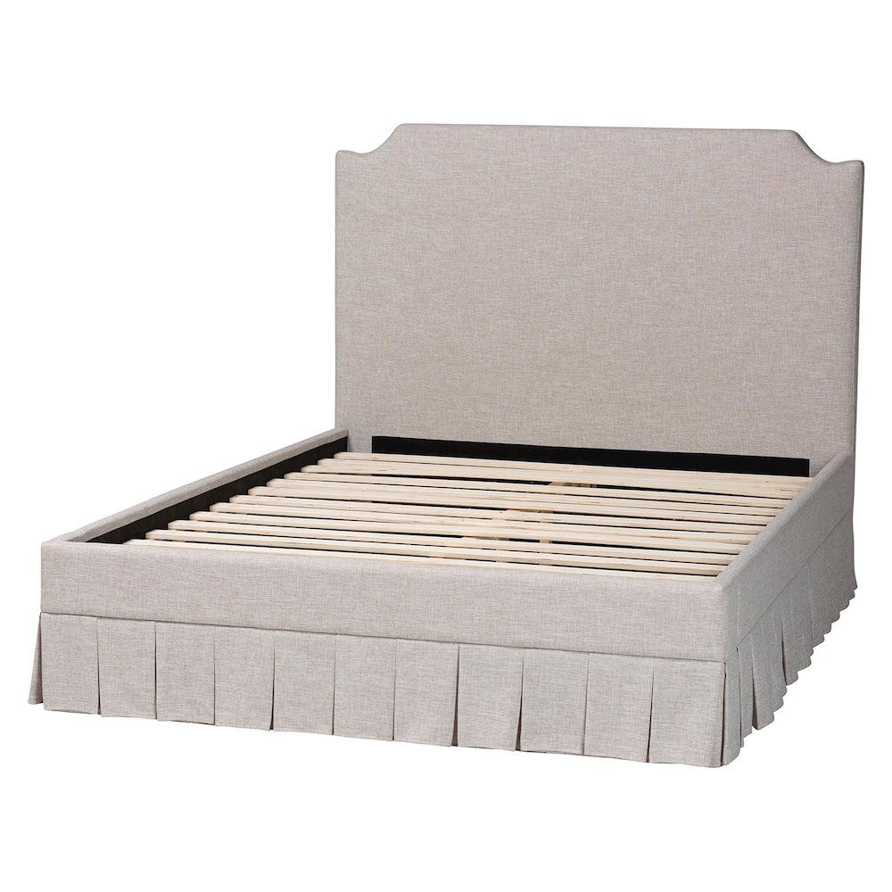 Platform Bed with Pleated Skirt, Upholstered Bed Frame, Panel Headboard, Queen. Picture 4