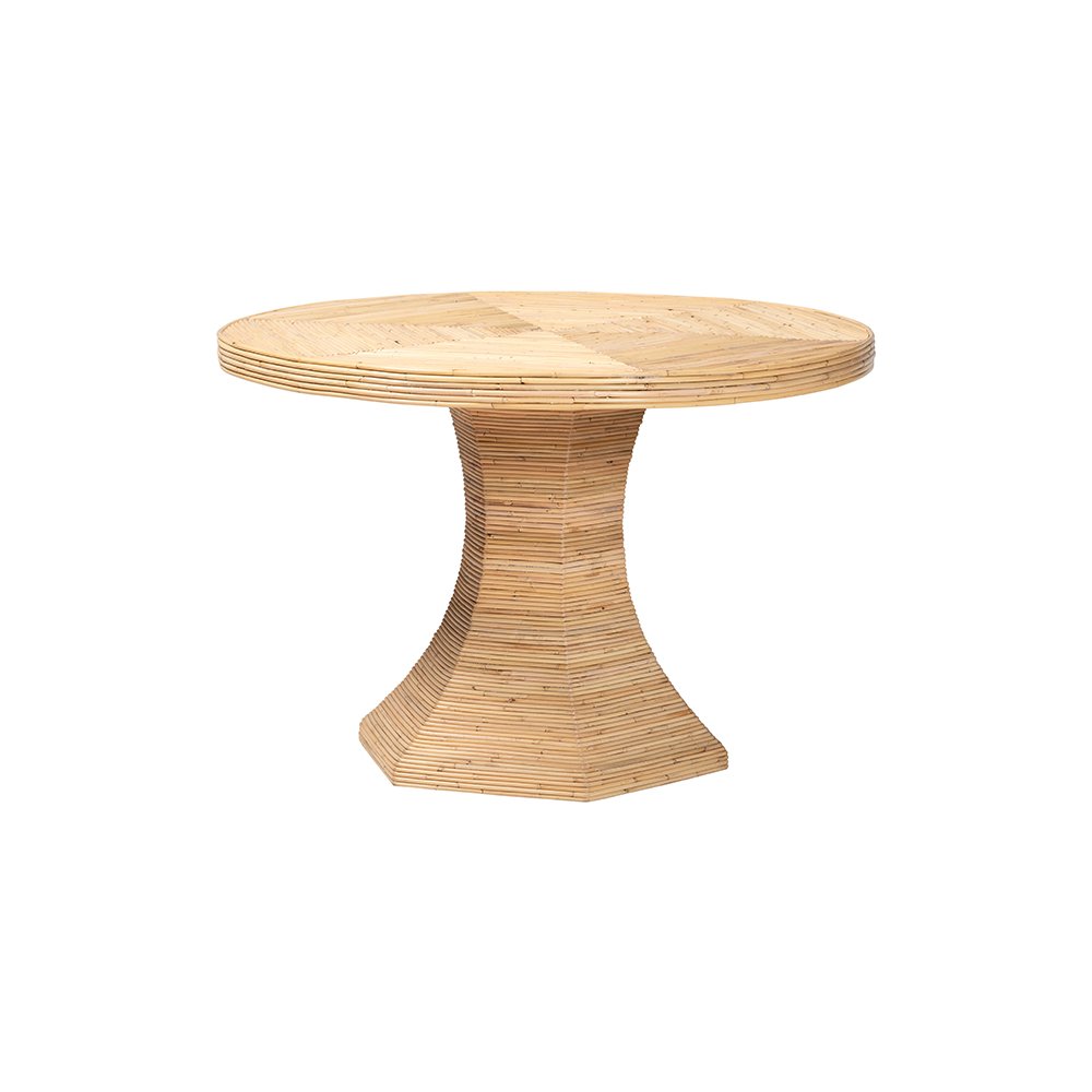 Benito Rattan Dining Table with Hourglass Pedestal Base, Handcrafted. Picture 1