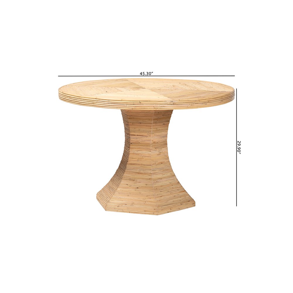 Benito Rattan Dining Table with Hourglass Pedestal Base, Handcrafted. Picture 9