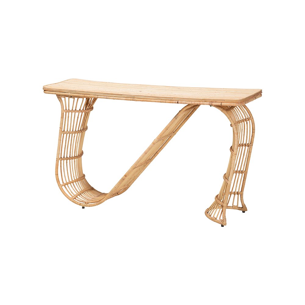 Araceli Rattan S-Curve Console Table, Handwoven Sculptural Accent. Picture 1
