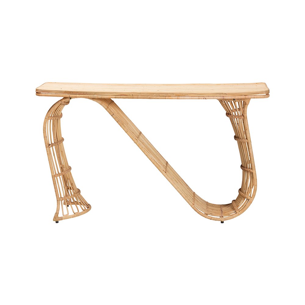 Araceli Rattan S-Curve Console Table, Handwoven Sculptural Accent. Picture 5