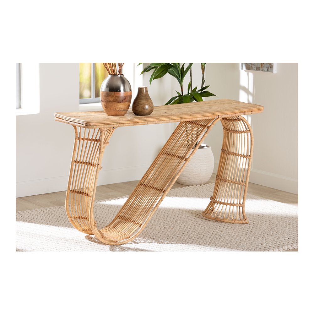 Araceli Rattan S-Curve Console Table, Handwoven Sculptural Accent. Picture 2