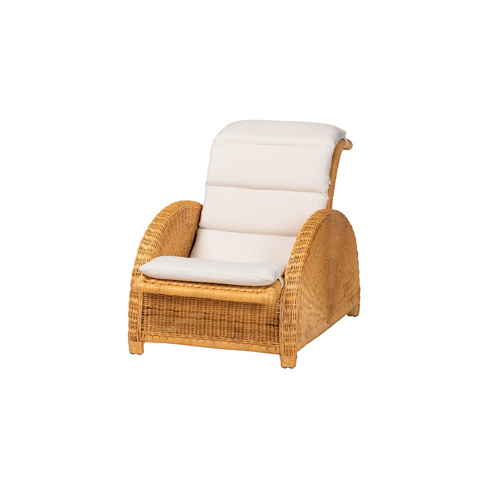 Aries Rattan Chaise Lounge Chair with Rolled Backrest and Cushion. Picture 1