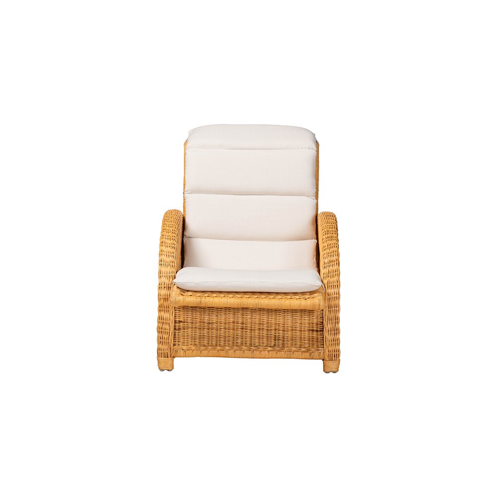 Aries Rattan Chaise Lounge Chair with Rolled Backrest and Cushion. Picture 3