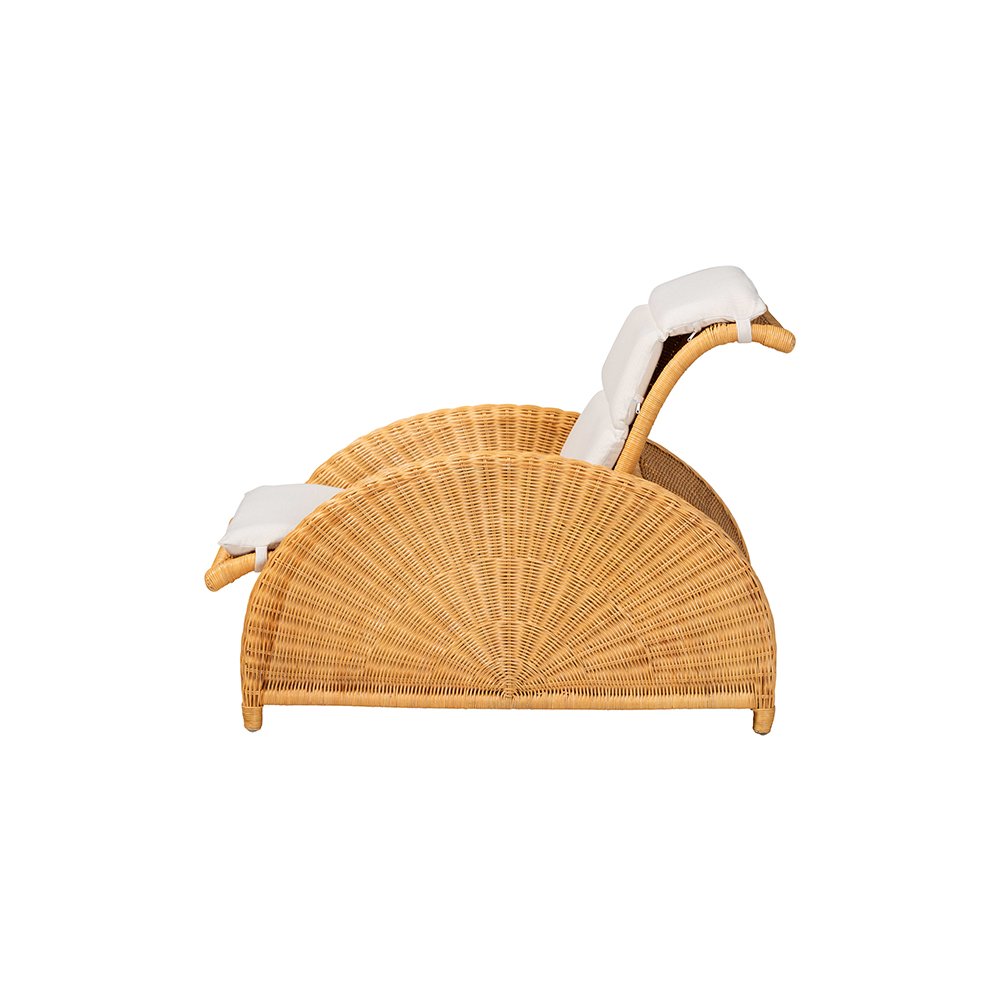 Aries Rattan Chaise Lounge Chair with Rolled Backrest and Cushion. Picture 4