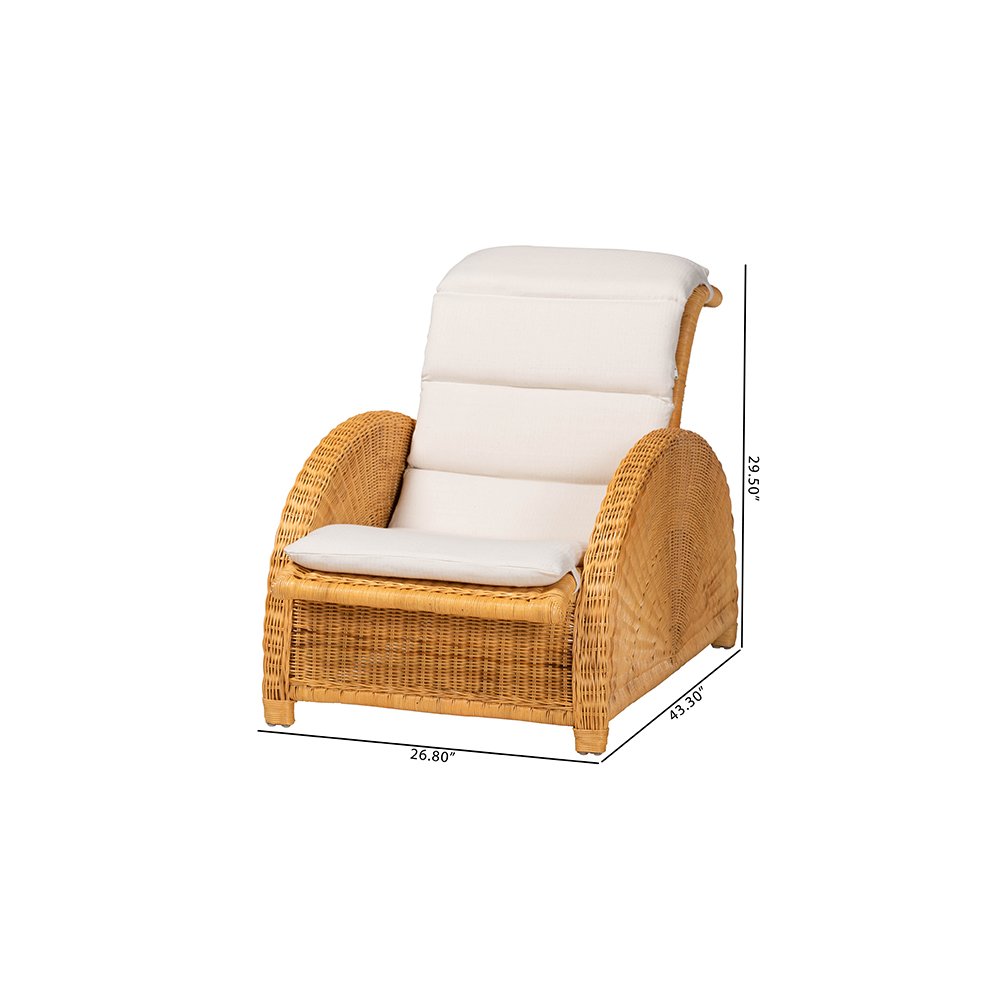 Aries Rattan Chaise Lounge Chair with Rolled Backrest and Cushion. Picture 10