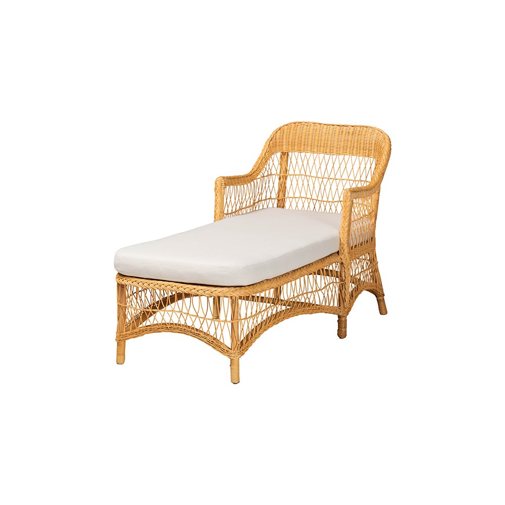 Bruno Rattan Chaise Lounge Chair with Rounded Backrest and Cushion. Picture 1