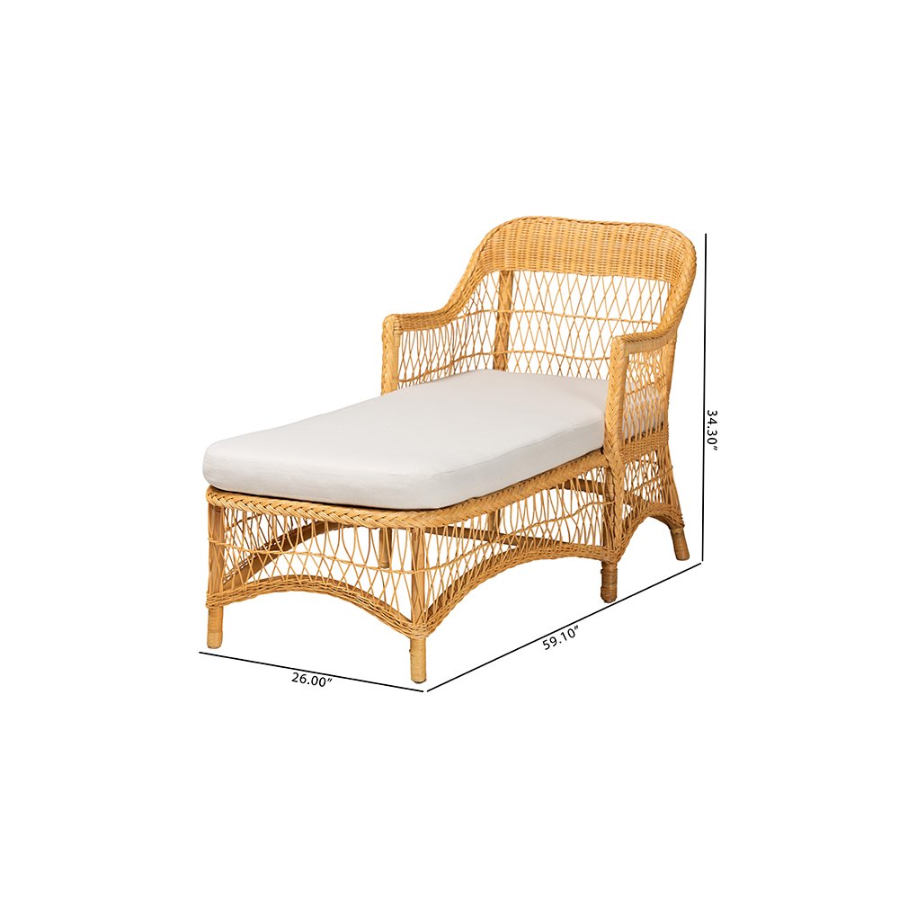 Bruno Rattan Chaise Lounge Chair with Rounded Backrest and Cushion. Picture 11