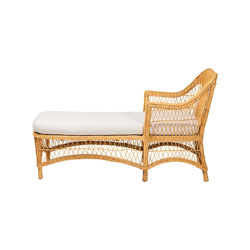 Bruno Rattan Chaise Lounge Chair with Rounded Backrest and Cushion. Picture 4