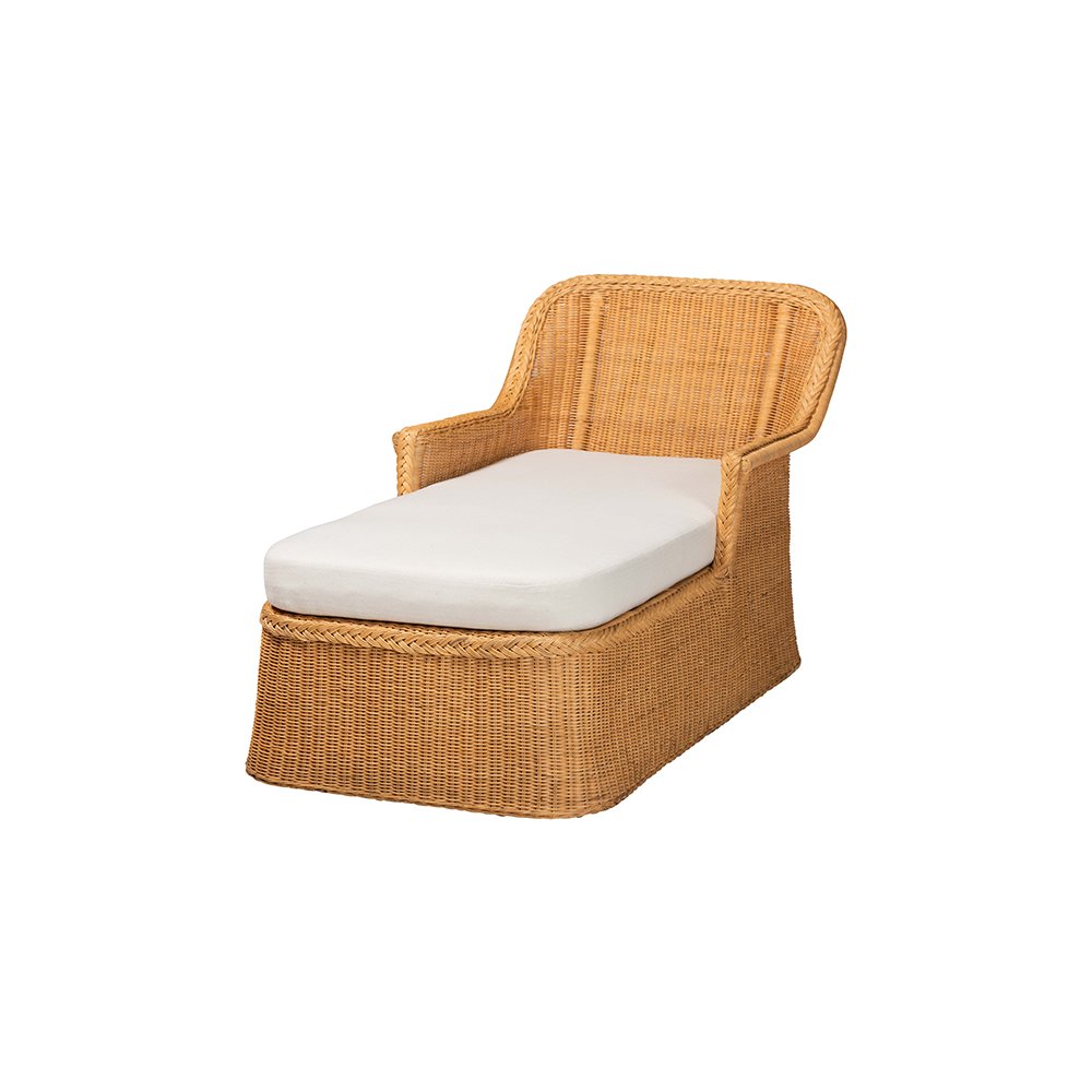 Cesar Rattan Chaise Lounge Chair with Rounded Backrest and Cushion. Picture 1