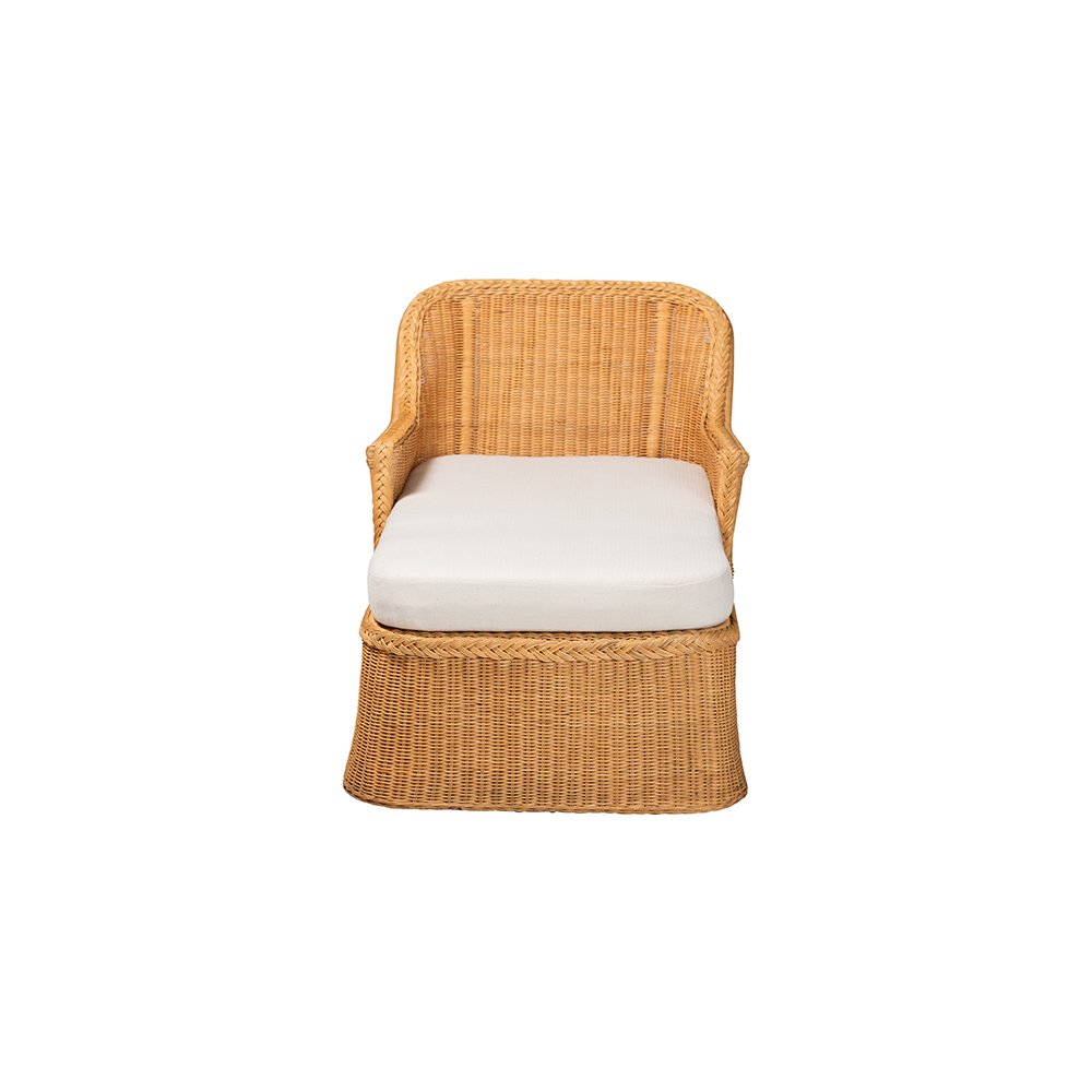 Cesar Rattan Chaise Lounge Chair with Rounded Backrest and Cushion. Picture 3