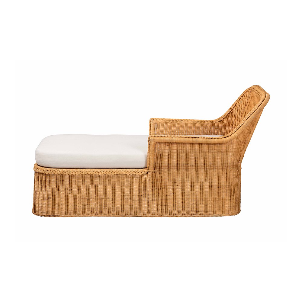 Cesar Rattan Chaise Lounge Chair with Rounded Backrest and Cushion. Picture 4