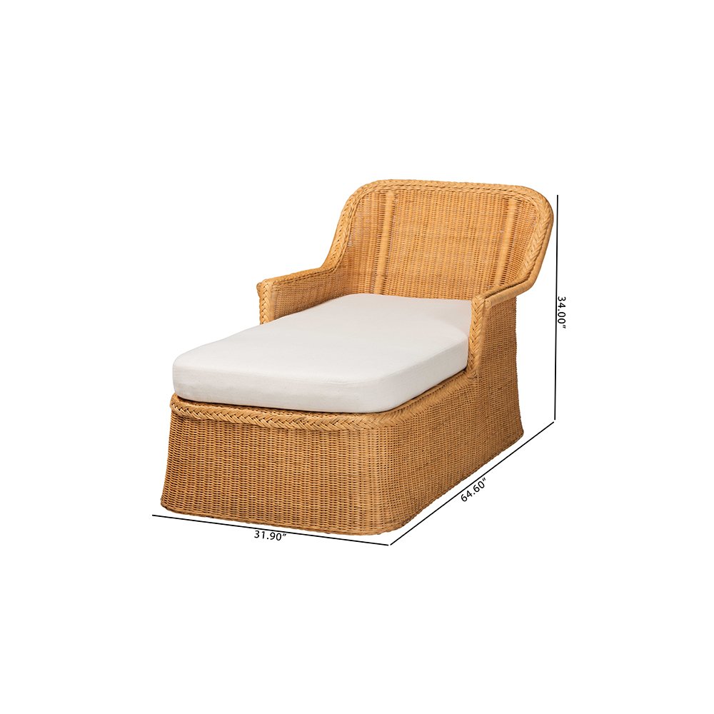 Cesar Rattan Chaise Lounge Chair with Rounded Backrest and Cushion. Picture 10