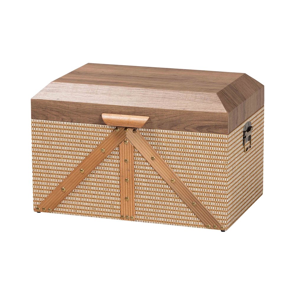 Decorative Storage Chest with Hinged Top and Woven Exterior. Picture 1