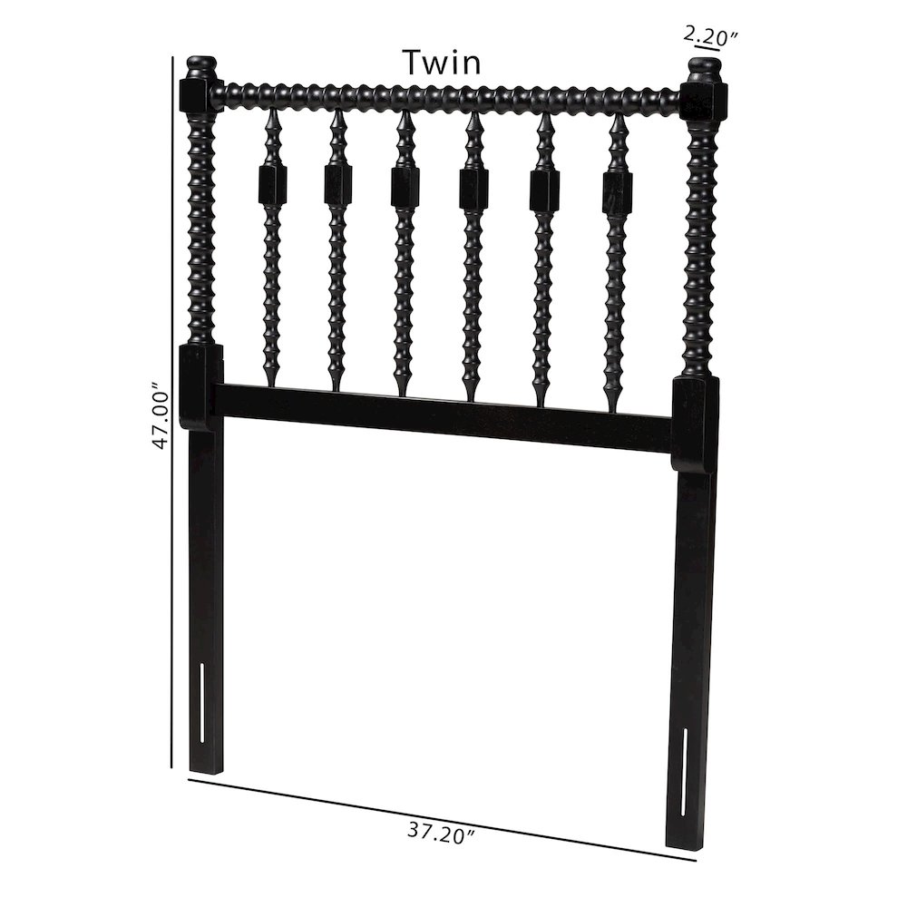 Juliette Turned Spindle Headboard - Spoke Design, Farmhouse, Twin, Black. Picture 5