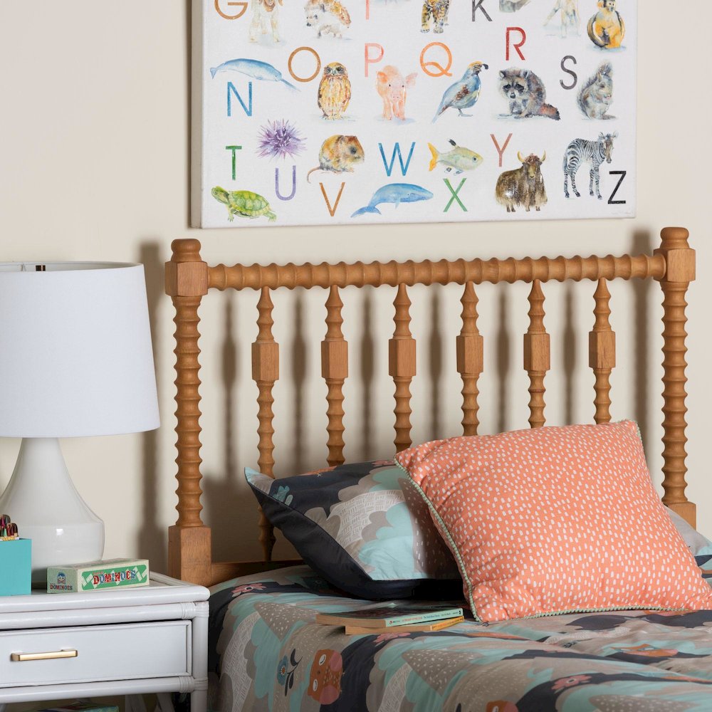 Juliette Turned Spindle Headboard - Spoke Design, Farmhouse, Twin, Oak Brown. Picture 4