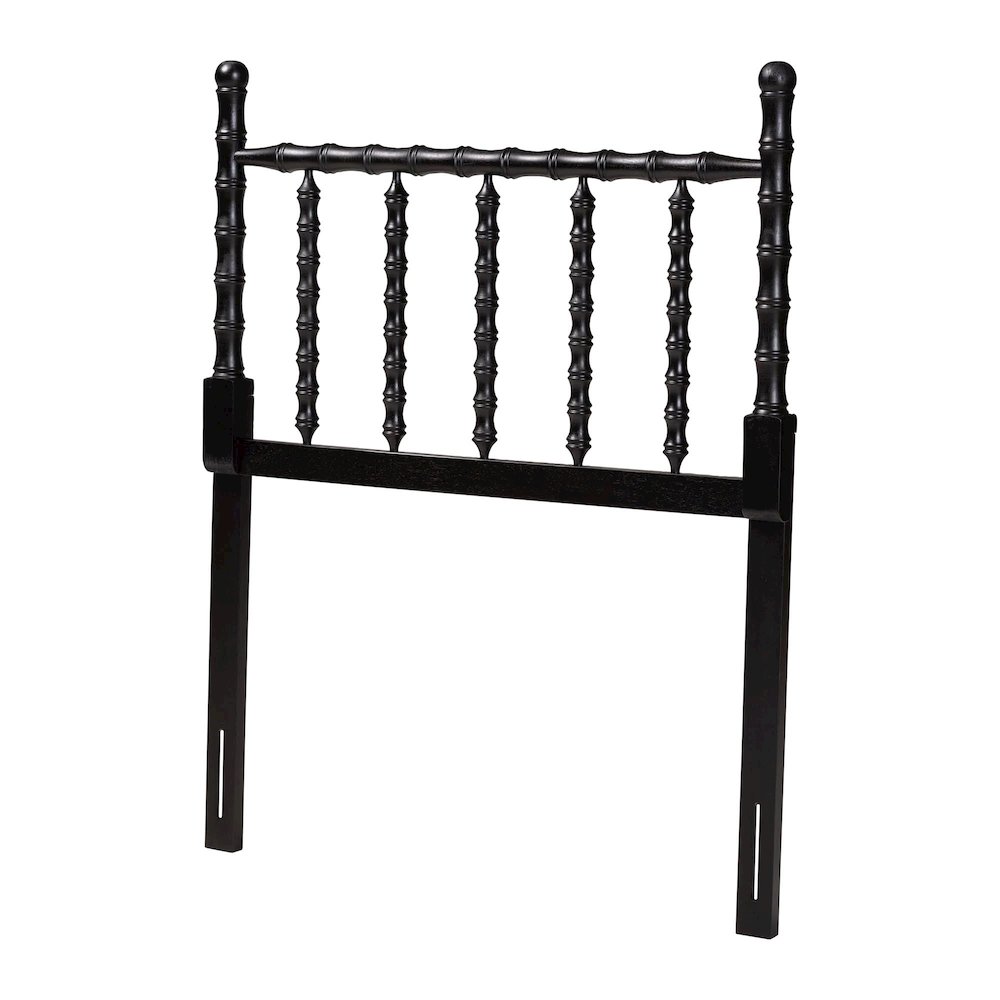 Edaline Bamboo Motif Headboard - Turned Spindle Design, Boho, Twin, Black. Picture 1