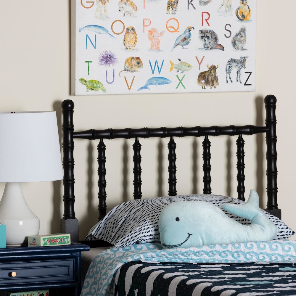Edaline Bamboo Motif Headboard - Turned Spindle Design, Boho, Twin, Black. Picture 4
