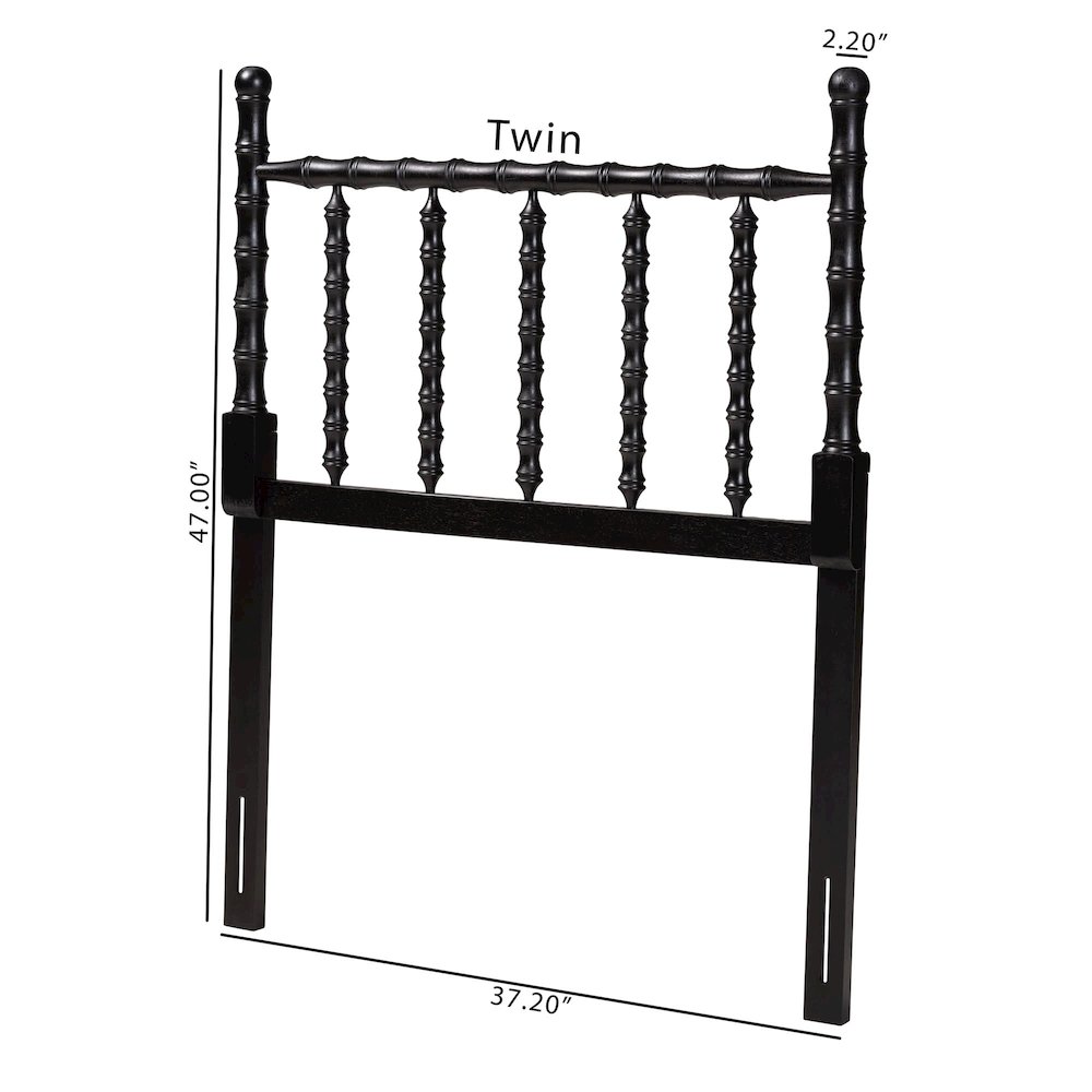 Edaline Bamboo Motif Headboard - Turned Spindle Design, Boho, Twin, Black. Picture 5