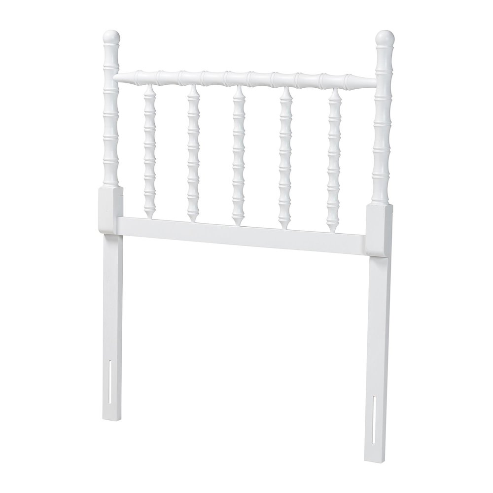 Edaline Bamboo Motif Headboard - Turned Spindle Design, Boho, Twin, White. Picture 1