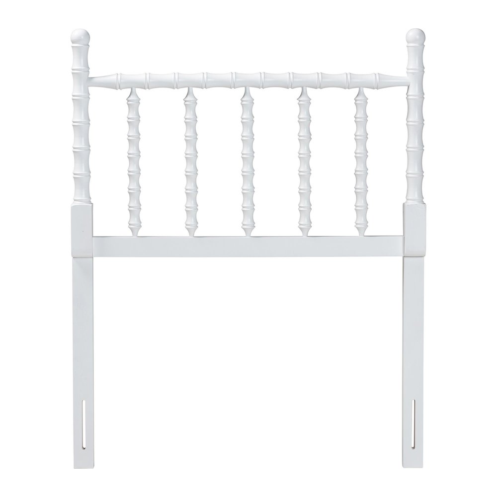 Edaline Bamboo Motif Headboard - Turned Spindle Design, Boho, Twin, White. Picture 2