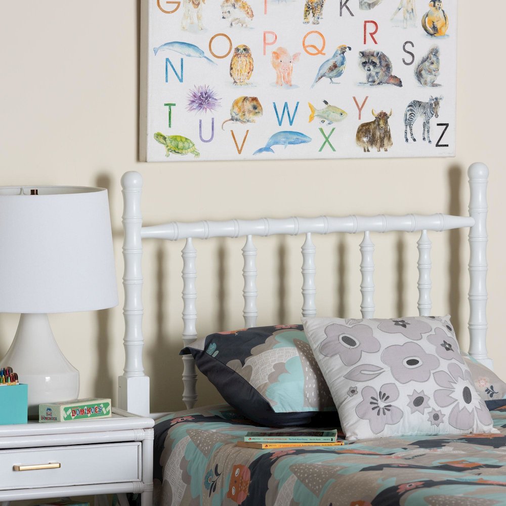 Edaline Bamboo Motif Headboard - Turned Spindle Design, Boho, Twin, White. Picture 4