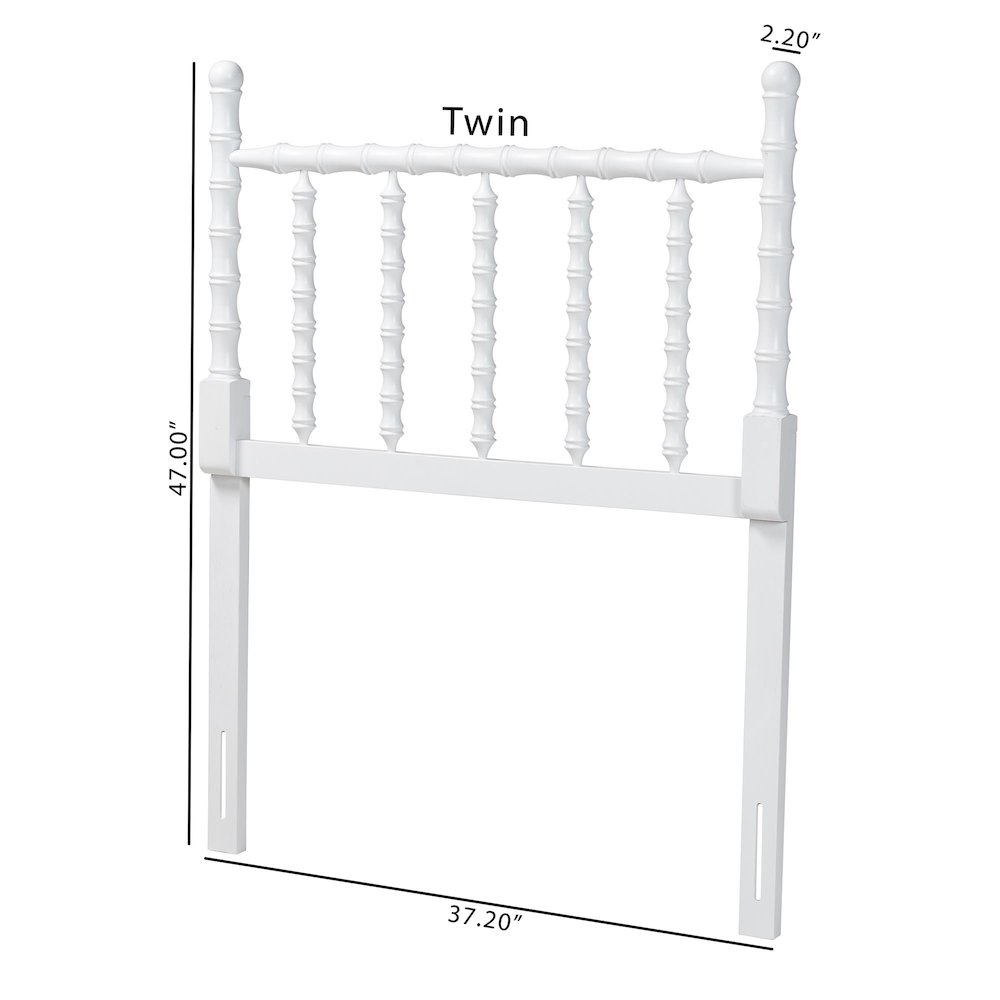 Edaline Bamboo Motif Headboard - Turned Spindle Design, Boho, Twin, White. Picture 5