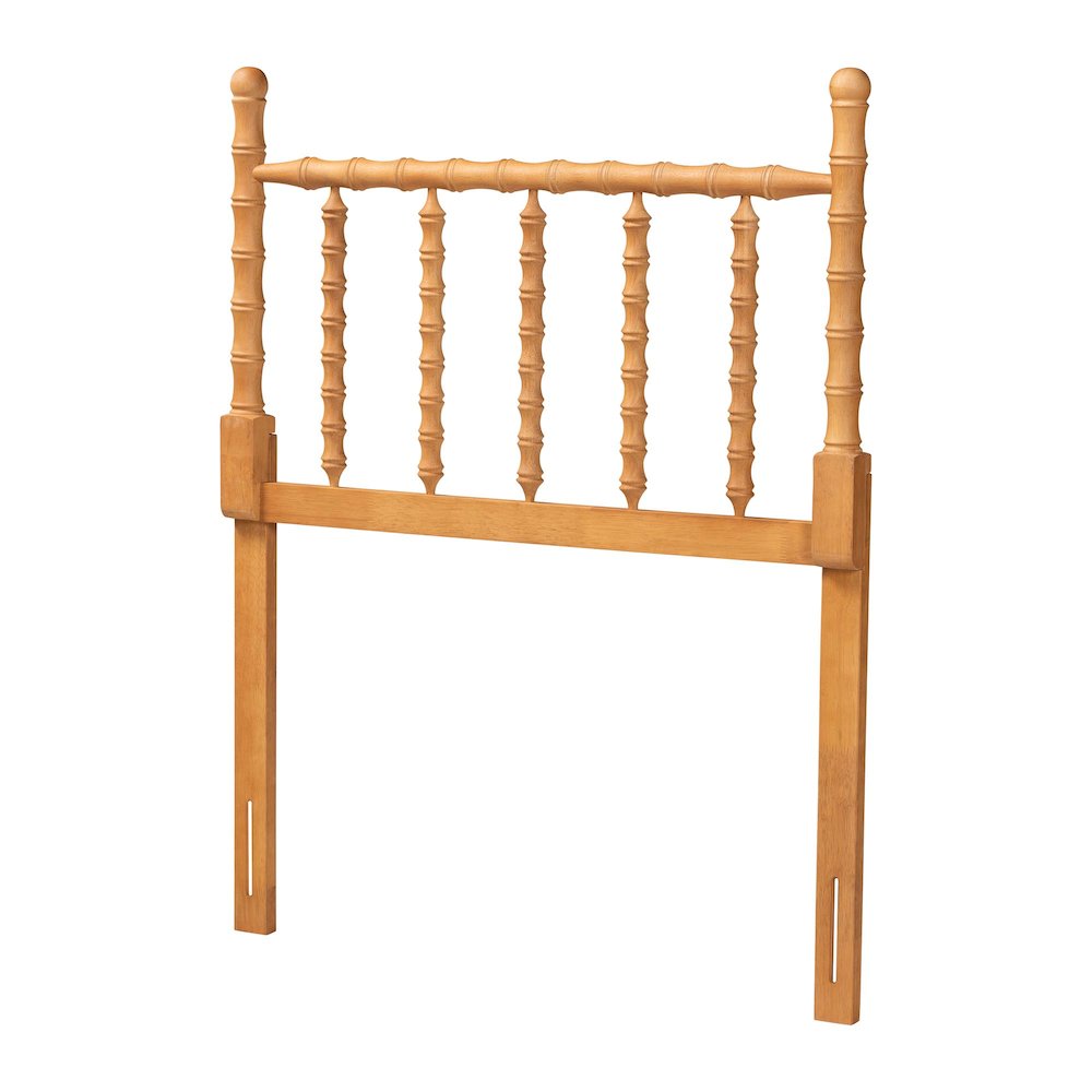Edaline Bamboo Motif Headboard - Turned Spindle Design, Boho, Twin, Oak Brown. Picture 1