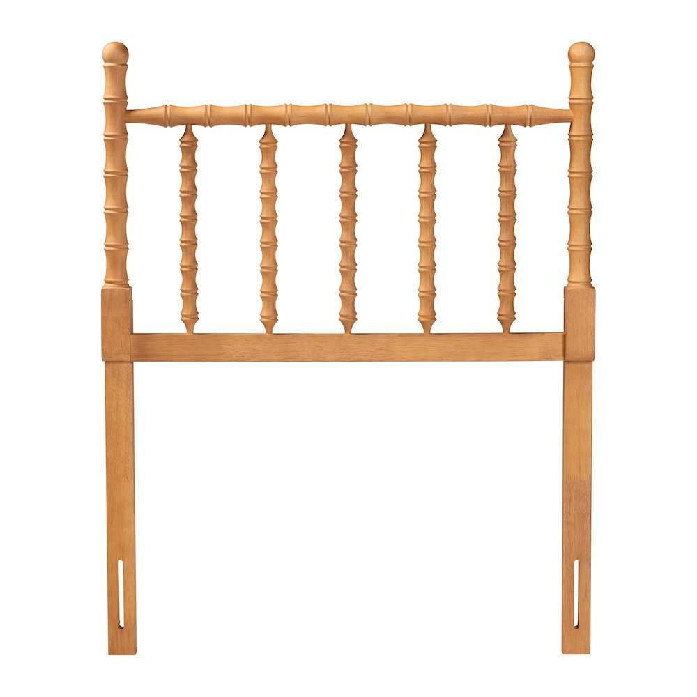 Edaline Bamboo Motif Headboard - Turned Spindle Design, Boho, Twin, Oak Brown. Picture 2