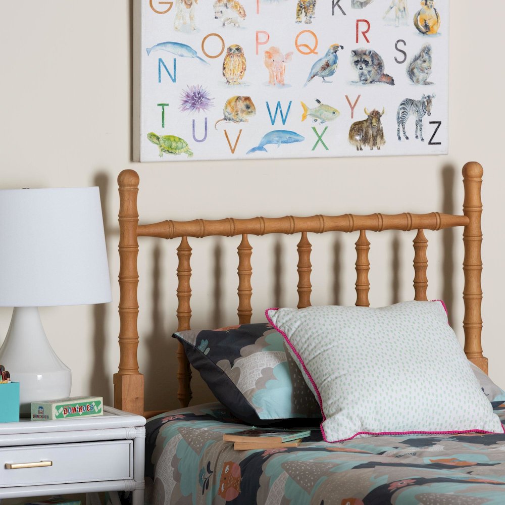 Edaline Bamboo Motif Headboard - Turned Spindle Design, Boho, Twin, Oak Brown. Picture 4