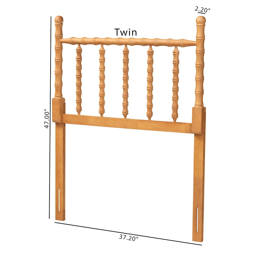 Edaline Bamboo Motif Headboard - Turned Spindle Design, Boho, Twin, Oak Brown. Picture 5