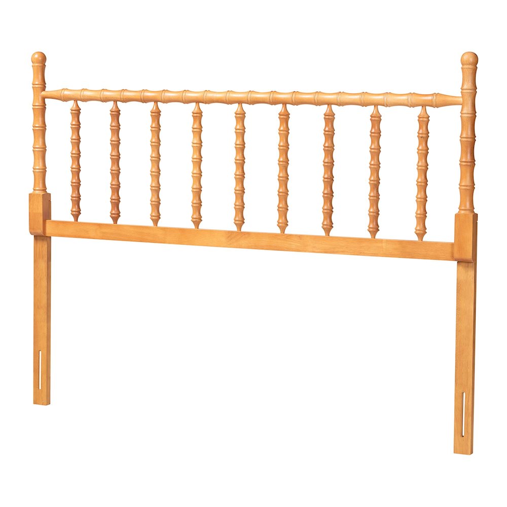 Edaline Bamboo Motif Headboard - Turned Spindle Design, Boho, Full, Oak Brown. Picture 1