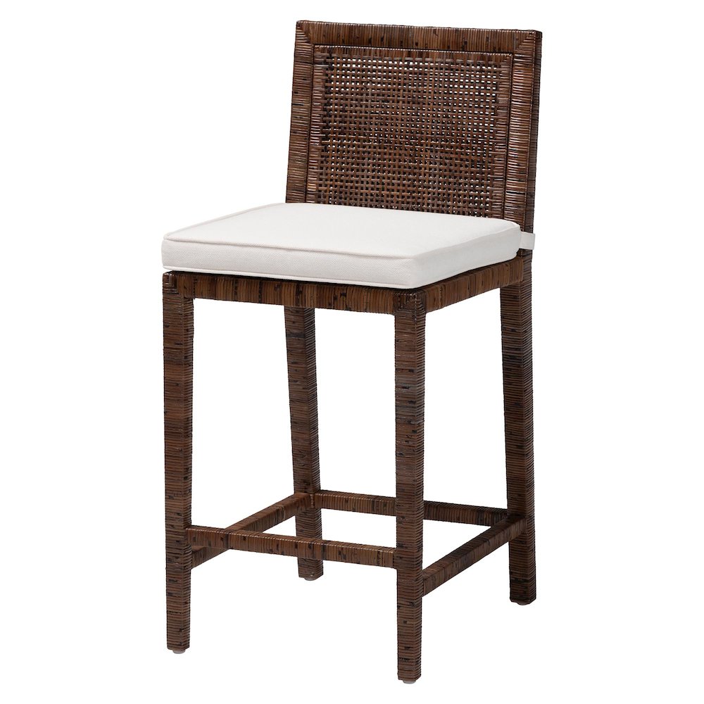 Sofia Rattan Counter Stool with Mahogany Wood Frame, Antique Coffee. Picture 1