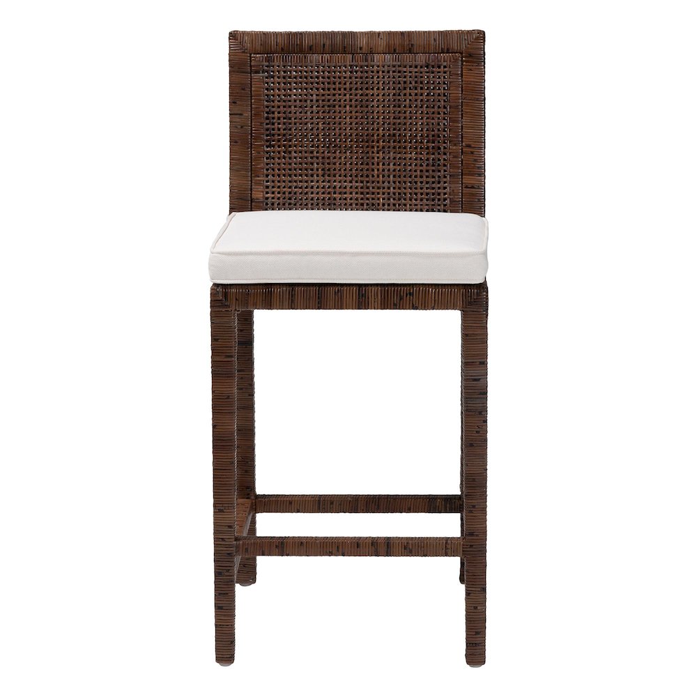Sofia Rattan Counter Stool with Mahogany Wood Frame, Antique Coffee. Picture 3