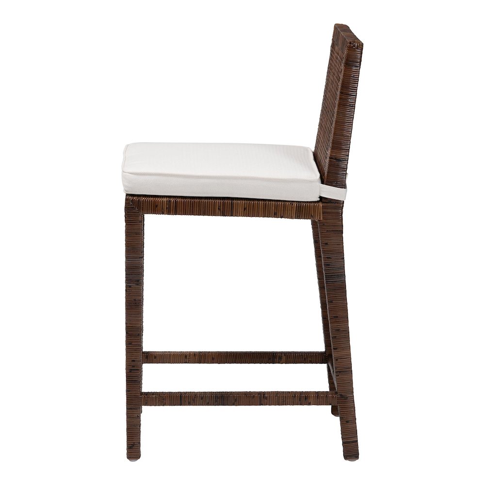 Sofia Rattan Counter Stool with Mahogany Wood Frame, Antique Coffee. Picture 4