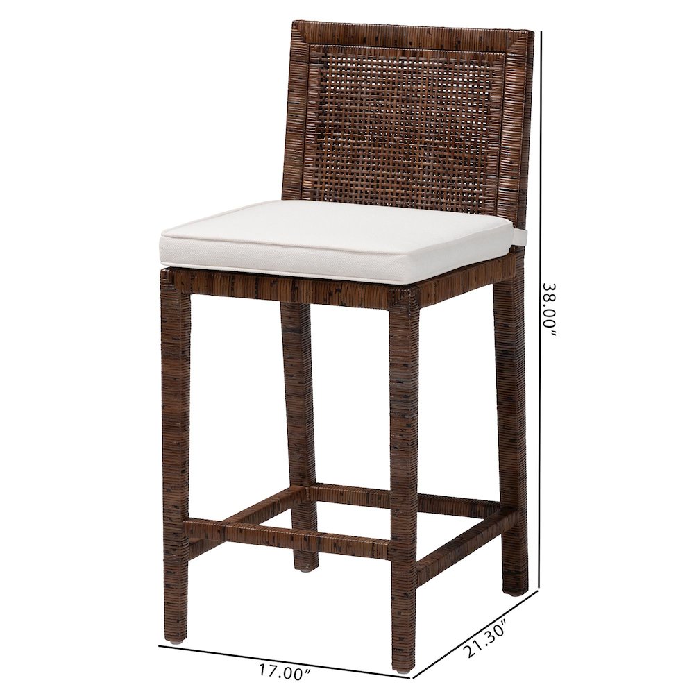 Sofia Rattan Counter Stool with Mahogany Wood Frame, Antique Coffee. Picture 8