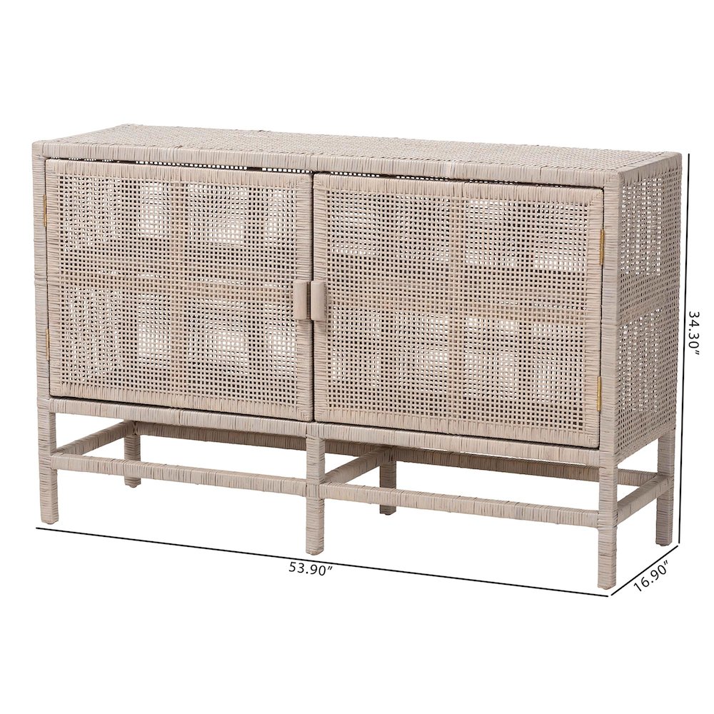 2-Tier Wicker Accent Cabinet with Double Doors and Elevated Base, French Grey. Picture 11