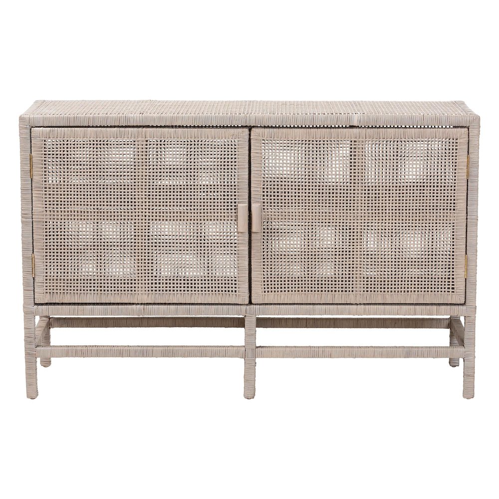 2-Tier Wicker Accent Cabinet with Double Doors and Elevated Base, French Grey. Picture 4